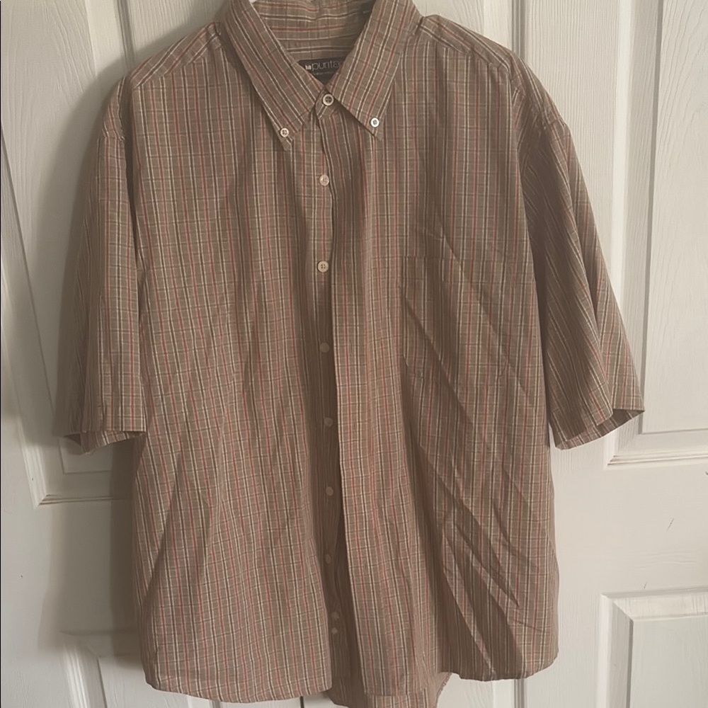 Puritan Men's Tan Striped Button Down Shirt